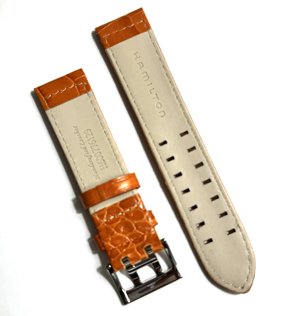 Hamilton Khaki 21mm Orange Leather Band Strap For 21mm Lugs - WATCHBAND EXPERT