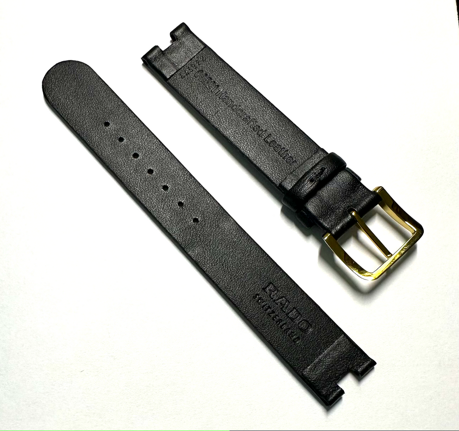 RADO Coupole 16mm Black Leather Band Strap with Gold Buckle - WATCHBAND EXPERT