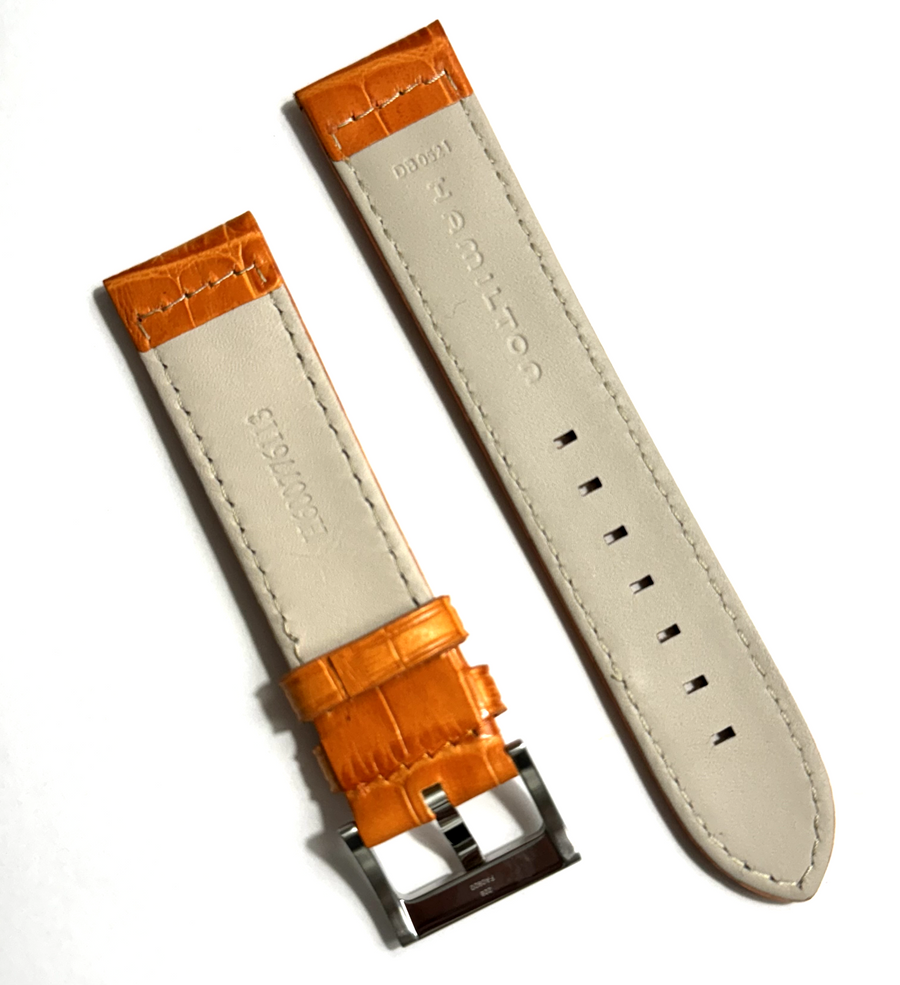 Hamilton Khaki 21mm Orange Leather Band Strap For 21mm Lugs - WATCHBAND EXPERT
