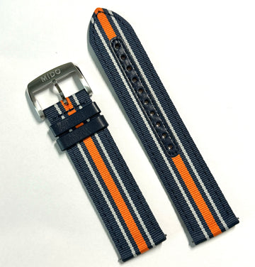 MIDO Ocean Star 22mm BLUE / ORANGE Nylon Watch Band Strap - WATCHBAND EXPERT