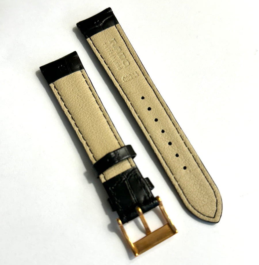 RADO 18mm Black Leather Watch Band Strap with Rose-Gold Buckle - WATCHBAND EXPERT