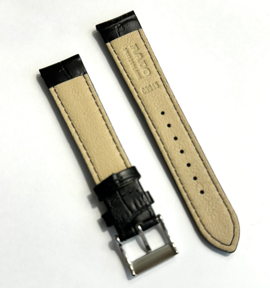RADO 18mm Black Leather Watch Band Strap with Silver Buckle - WATCHBAND EXPERT
