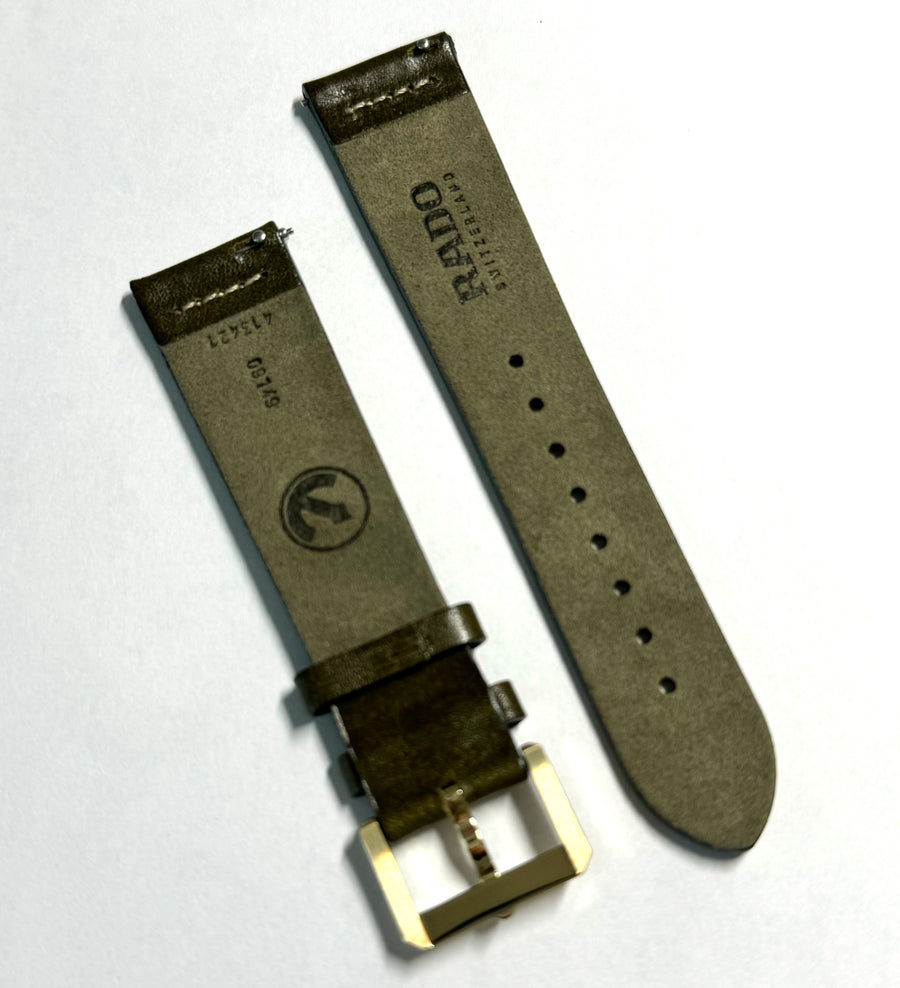 RADO Captain Cook 21mm Green Leather Watch Band with Gold Buckle - WATCHBAND EXPERT
