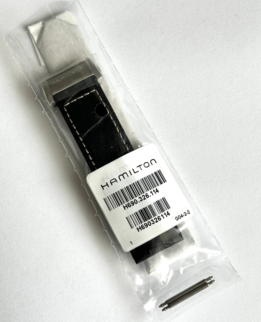 Hamilton Jazzmaster 22mm Black Leather Watch Band Strap - WATCHBAND EXPERT