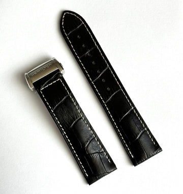 Hamilton Jazzmaster 22mm Black Leather Watch Band Strap - WATCHBAND EXPERT