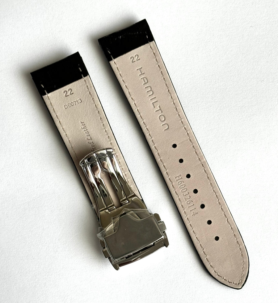 Hamilton Jazzmaster 22mm Black Leather Watch Band Strap - WATCHBAND EXPERT