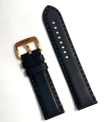 Tissot Super Sport 22mm Black Leather Band Strap w/ Rose Gold Buckle