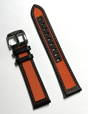 MIDO Ocean Star 20mm ORANGE / BLACK Fabric Leather Band Strap