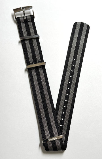 Omega 20mm BLACK / GREY / GRAY Nylon Watch Band Strap