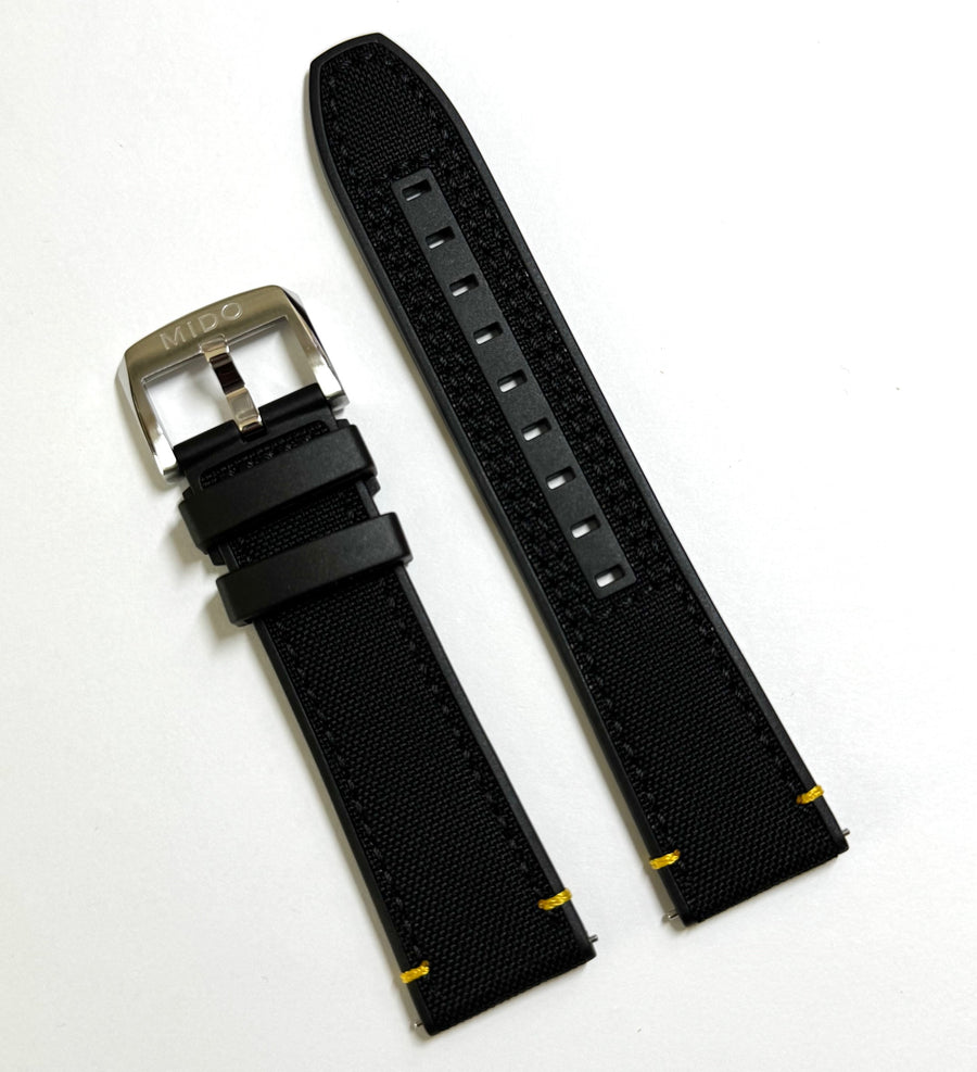 MIDO Multifort TV 22mm Black with Yellow Synthetic Band Strap