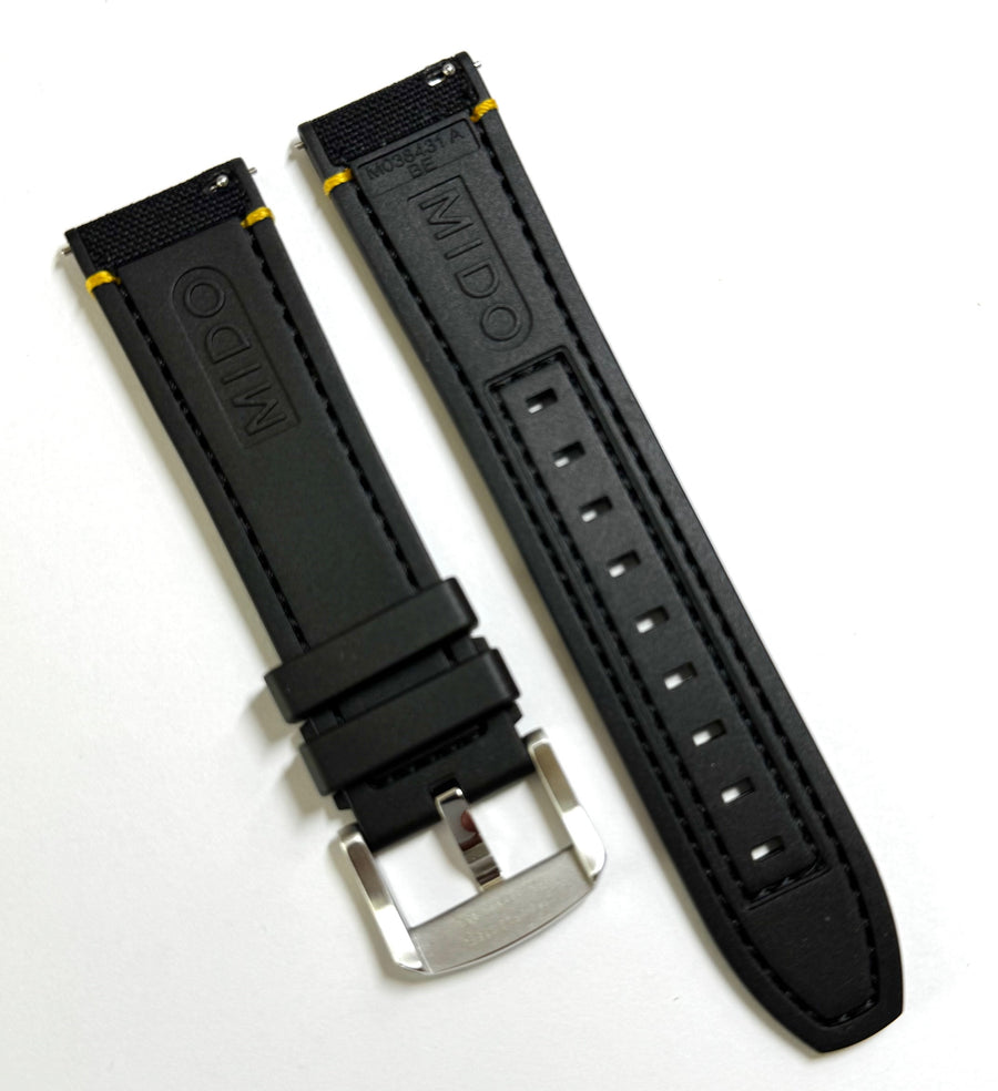 MIDO Multifort TV 22mm Black with Yellow Synthetic Band Strap