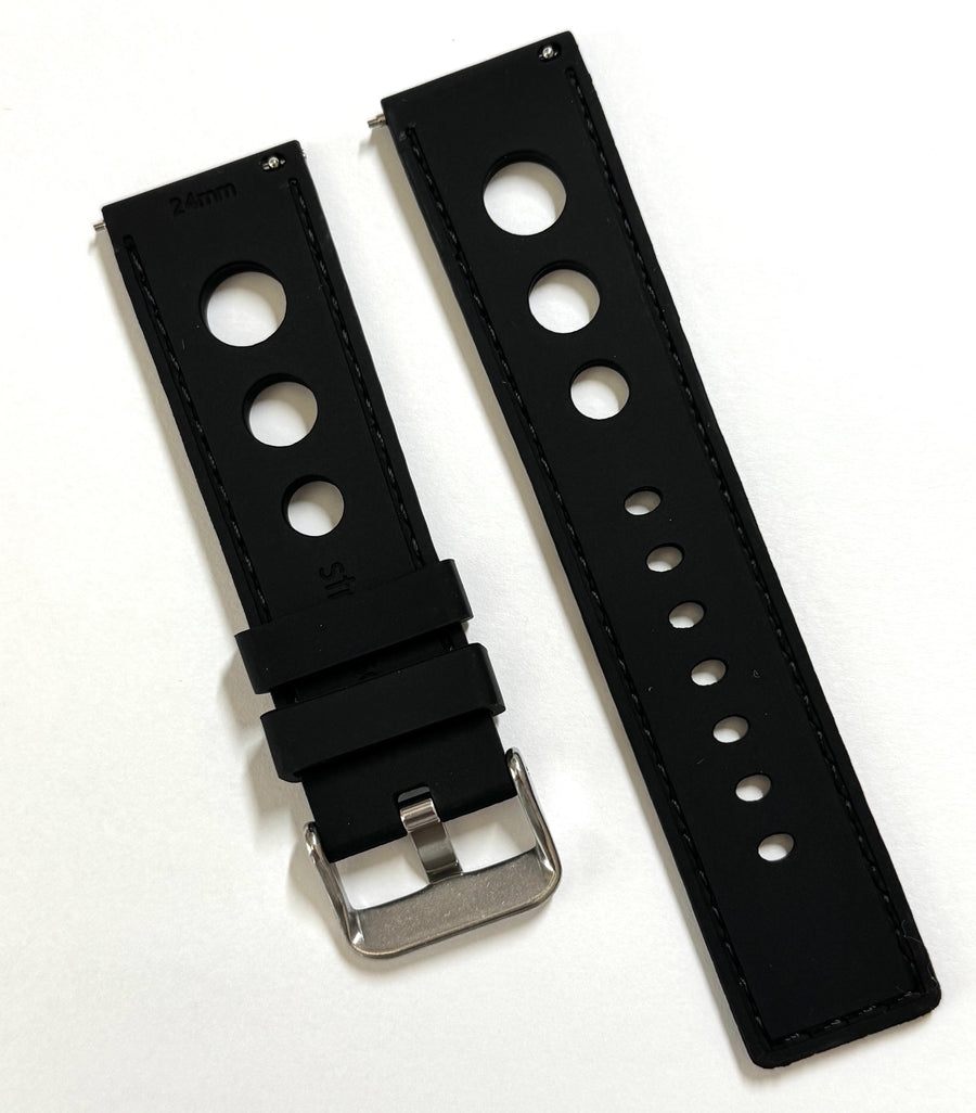 Bulova 24mm Black Rubber Watch Band Strap with Pins