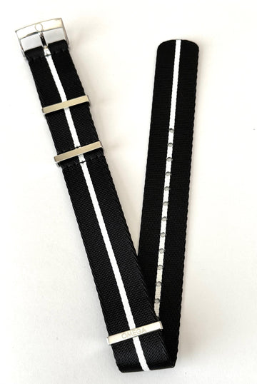 Omega 20mm BLACK / WHITE Nylon Watch Band Strap