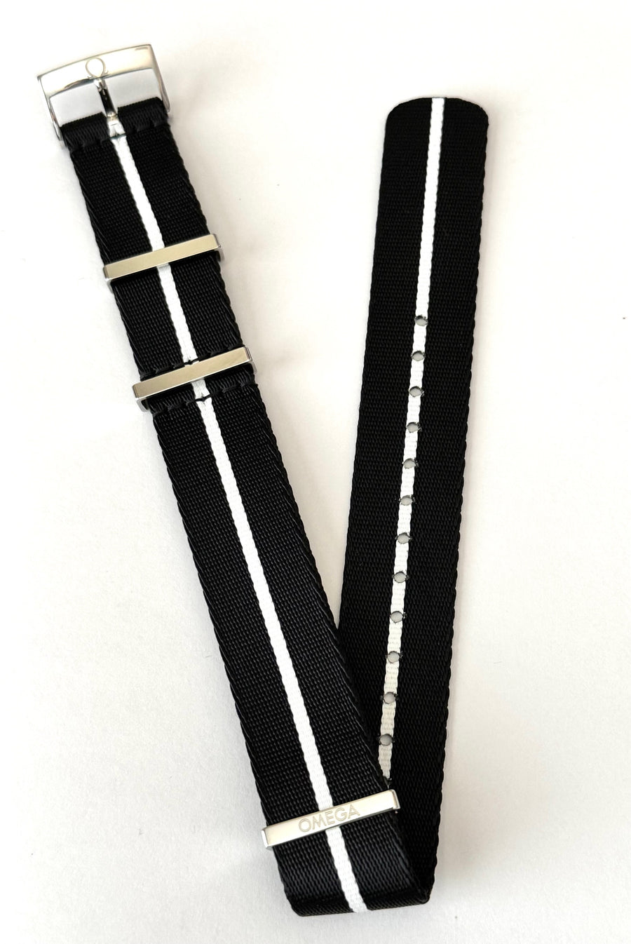 Omega 20mm BLACK / WHITE Nylon Watch Band Strap