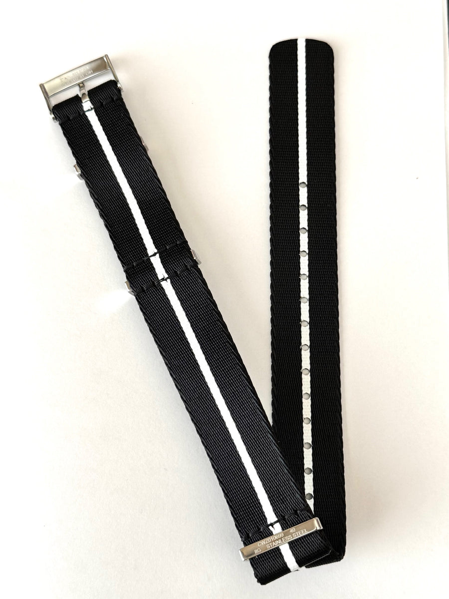 Omega 20mm BLACK / WHITE Nylon Watch Band Strap