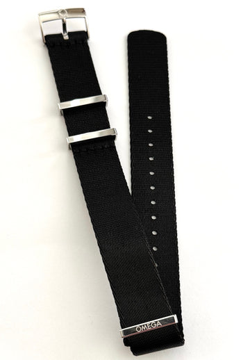 Omega 20mm BLACK Nylon Watch Band Strap