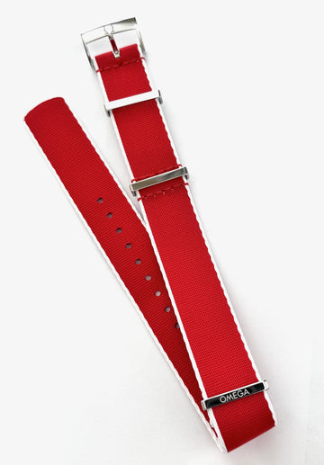 Omega 20mm RED / WHITE Nylon Watch Band Strap