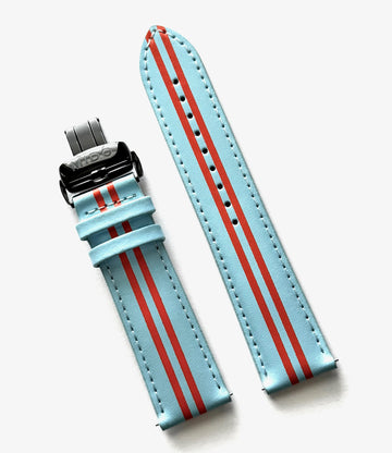MIDO 22mm Light BLUE / Orange Leather Watch Band strap