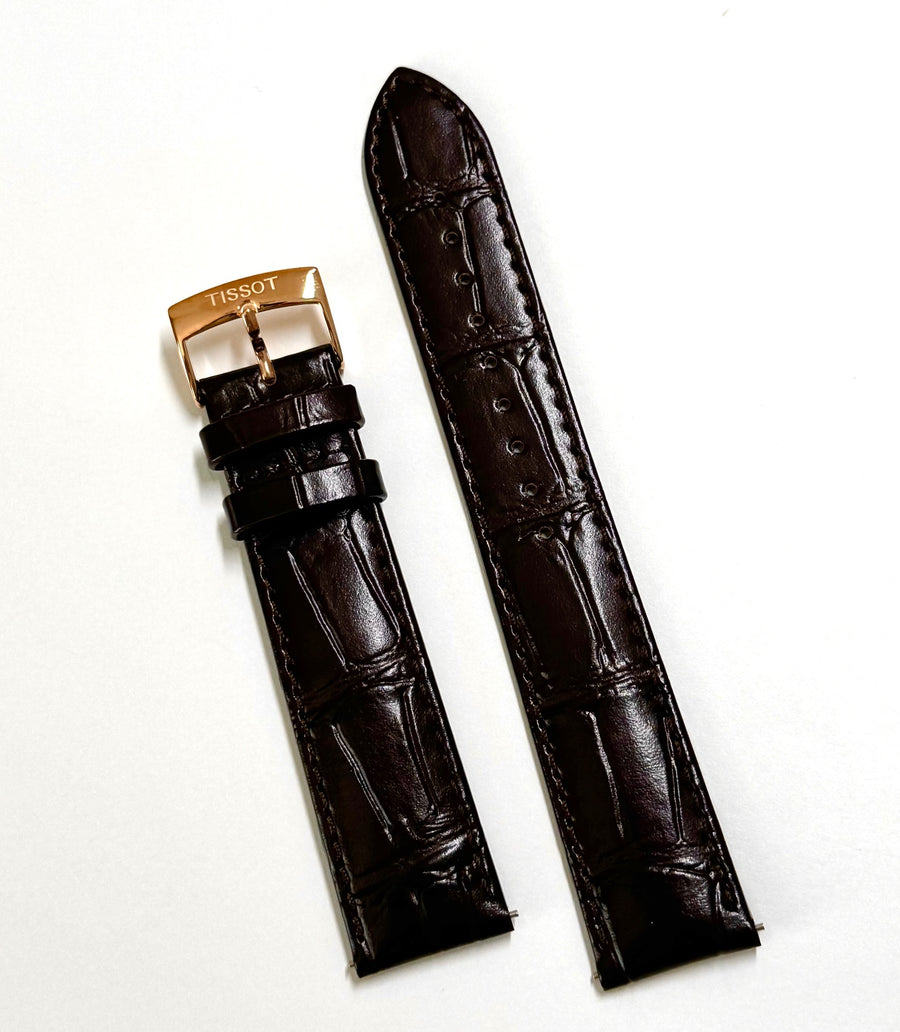 Tissot 20mm Brown Leather Strap with Rose-Gold Buckle