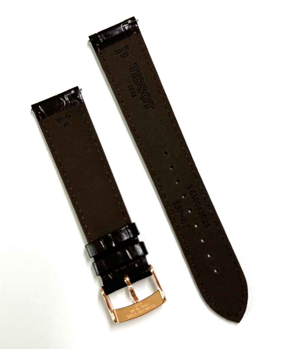 Tissot 20mm Brown Leather Strap with Rose-Gold Buckle