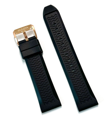 Bulova 22mm 98B421 BLACK Rubber Band Strap with ROSE-GOLD Buckle