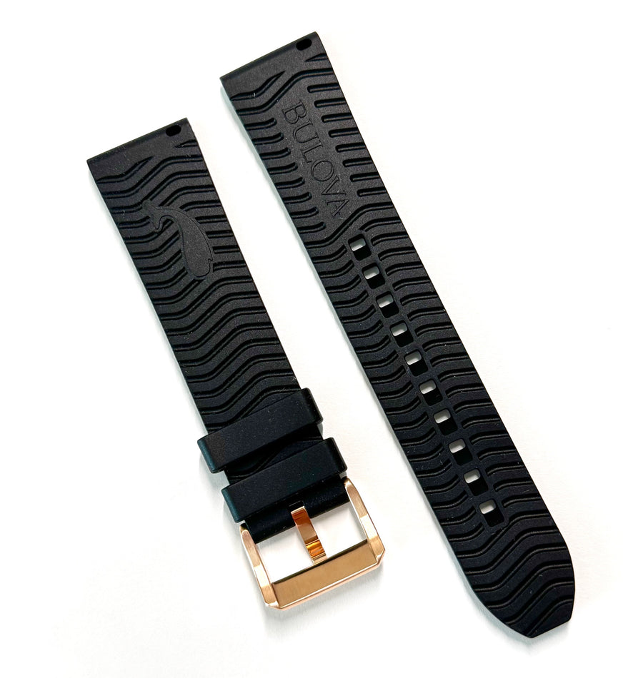 Bulova 22mm 98B421 BLACK Rubber Band Strap with ROSE-GOLD Buckle