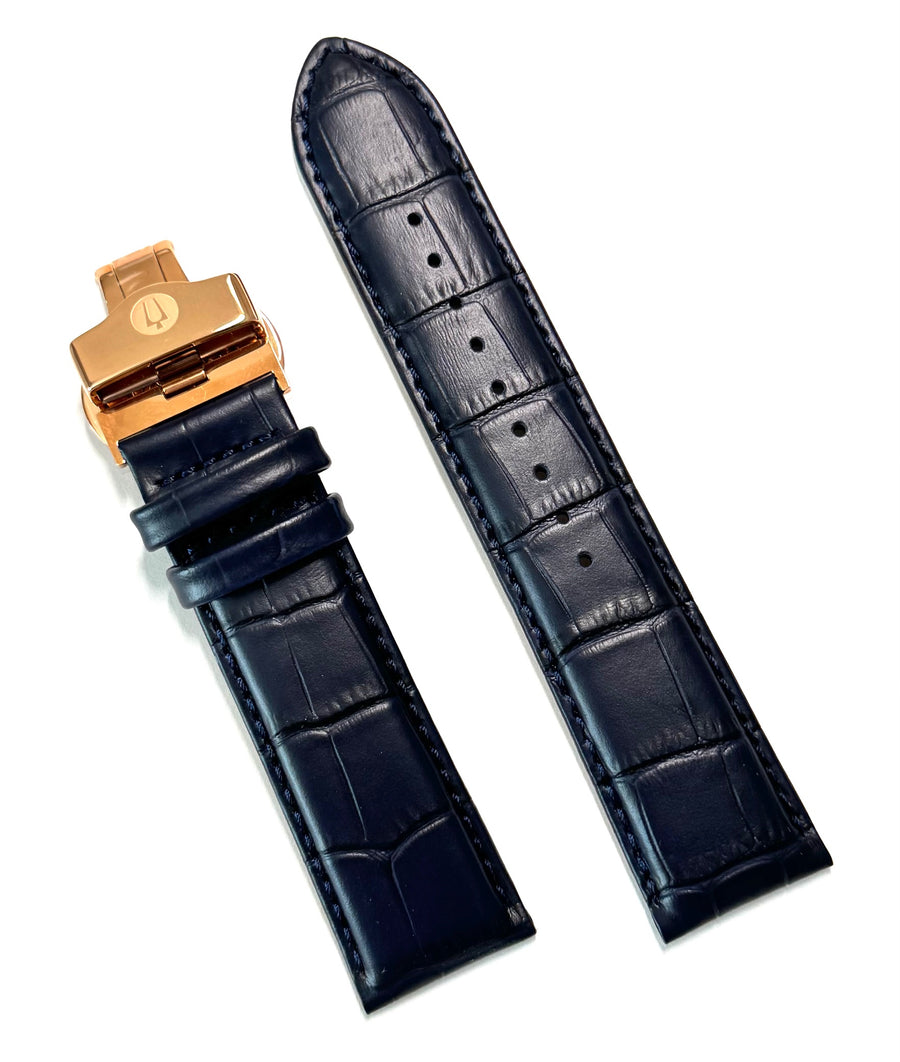 Bulova 24mm 97B170 BLUE Leather Band Strap with ROSE-GOLD Clasp