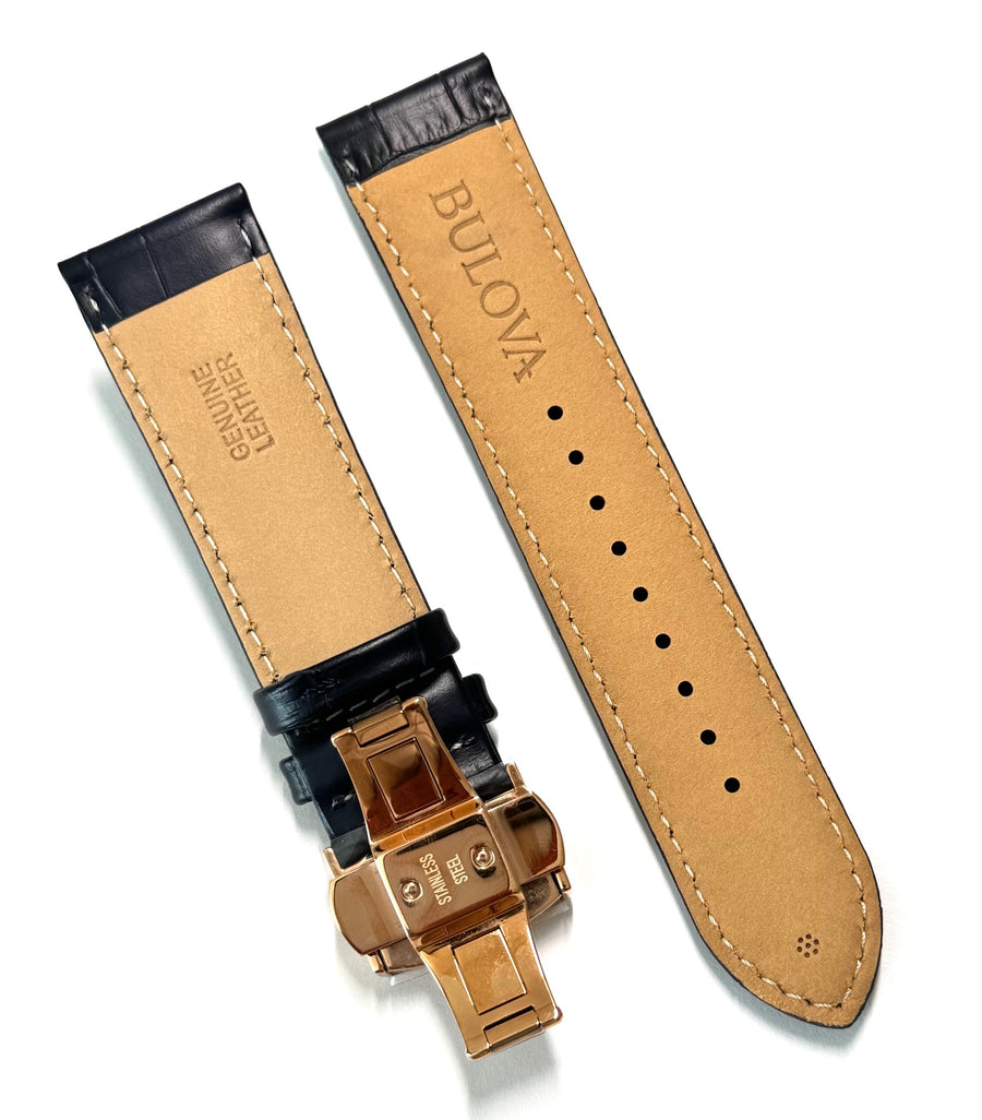 Bulova 24mm 97B170 BLUE Leather Band Strap with ROSE-GOLD Clasp