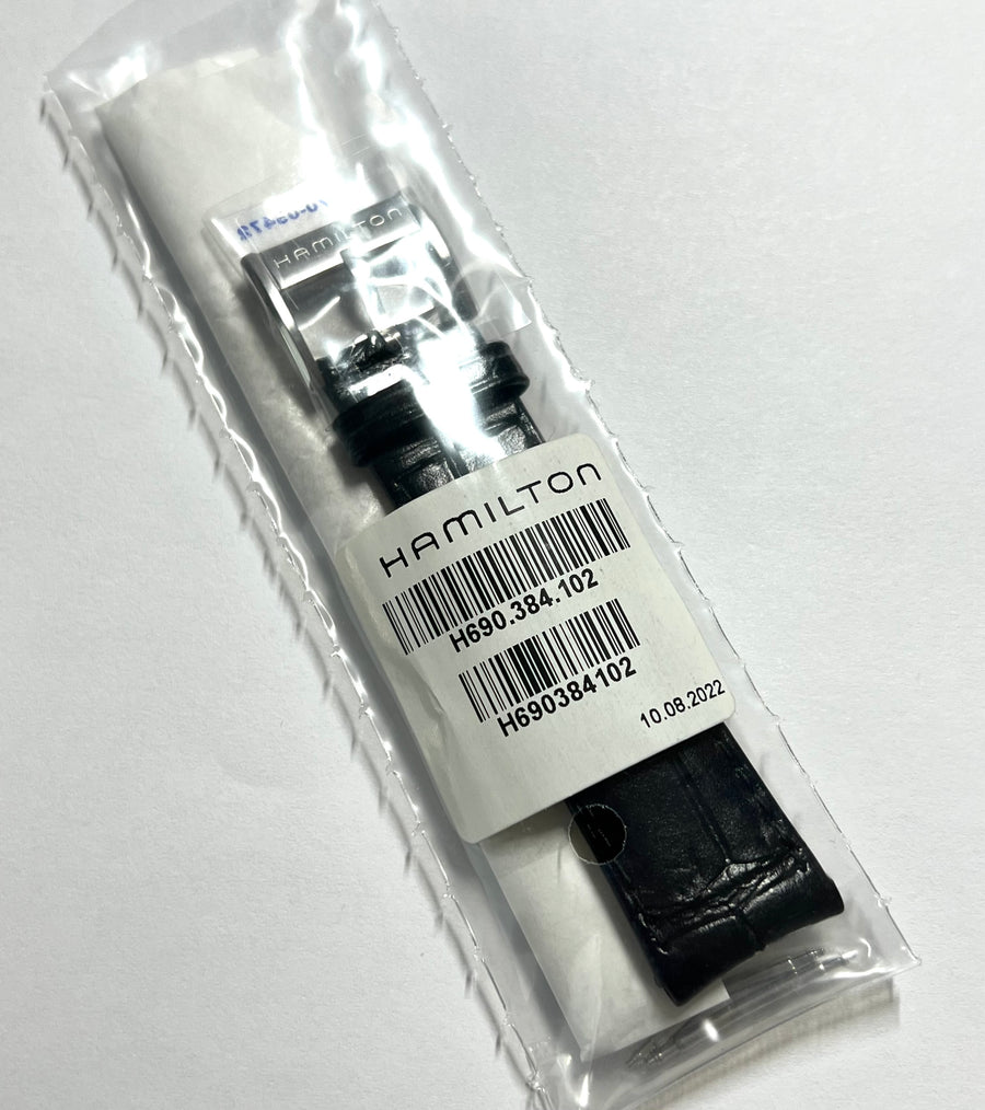 Hamilton 20mm Black Leather Watch Band Stap - WATCHBAND EXPERT
