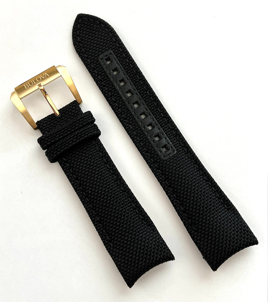 Bulova 97B178 24mm black nylon band strap with gold buckle - WATCHBAND EXPERT