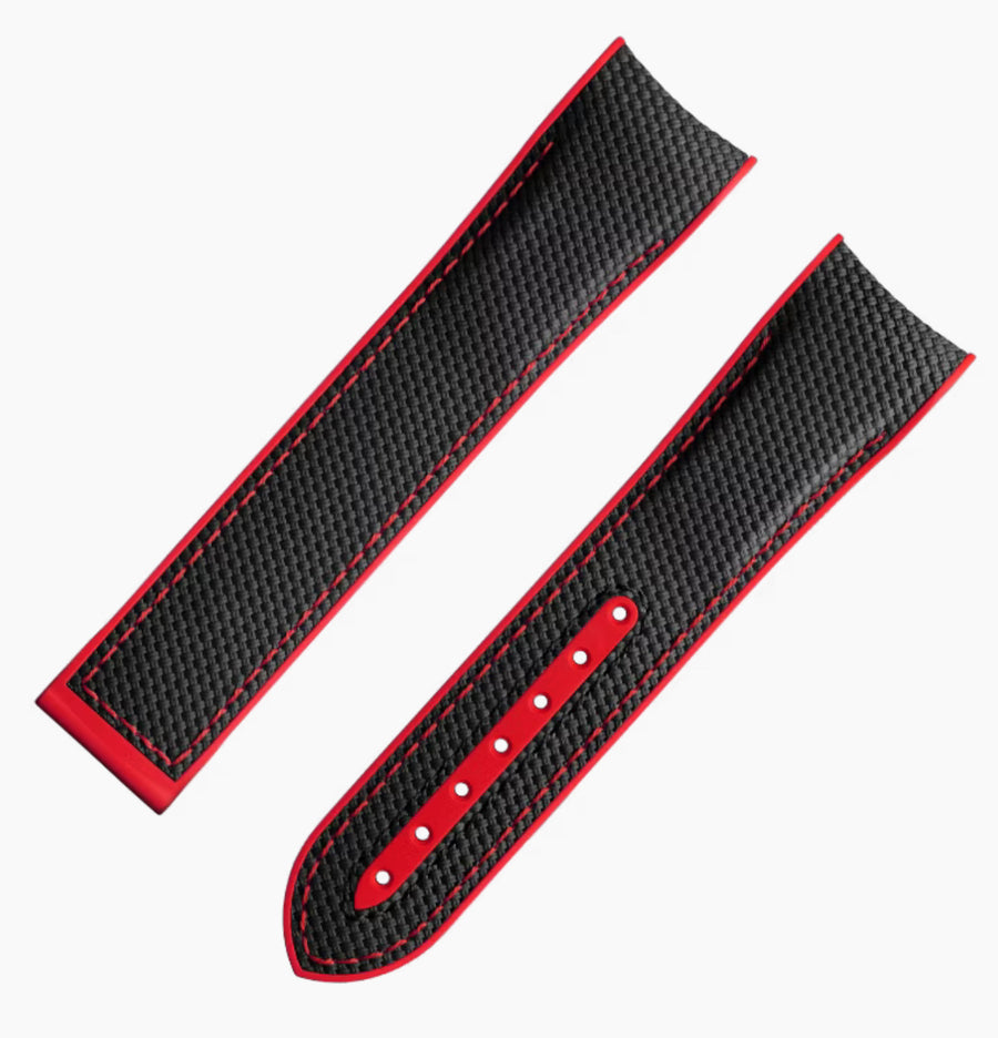 Omega Seamaster 22mm black / red rubber band strap - WATCHBAND EXPERT