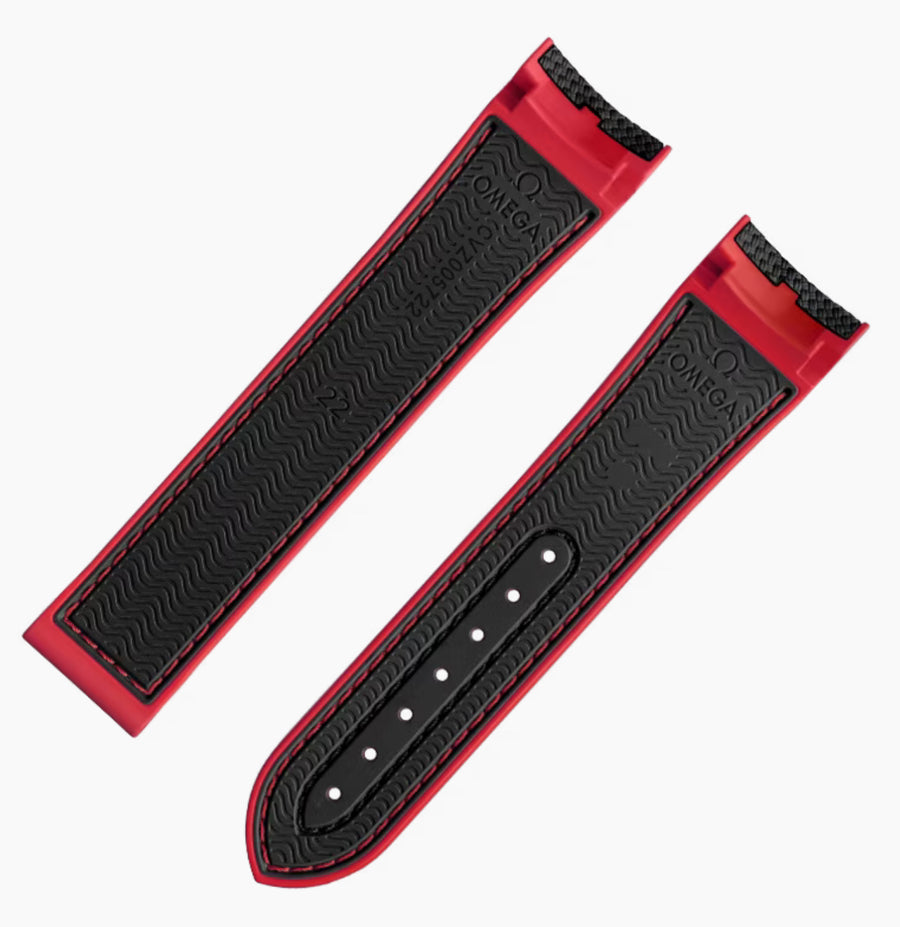 Omega Seamaster 22mm black / red rubber band strap - WATCHBAND EXPERT