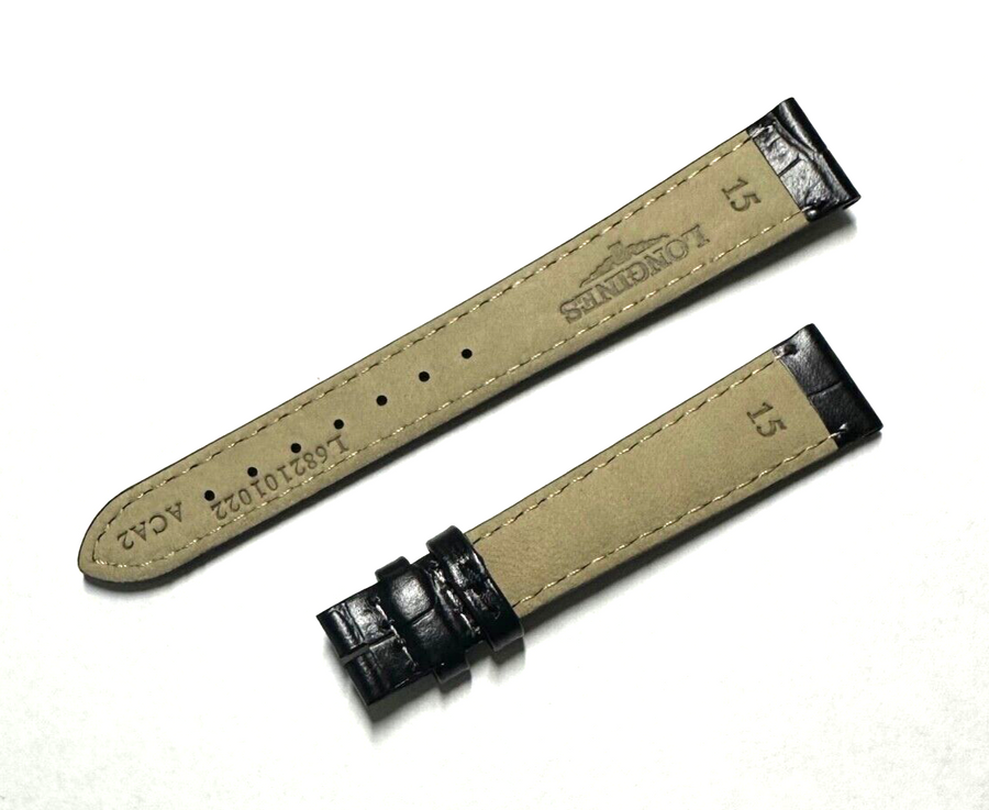 Longines 15mm Black Leather Band Strap - WATCHBAND EXPERT