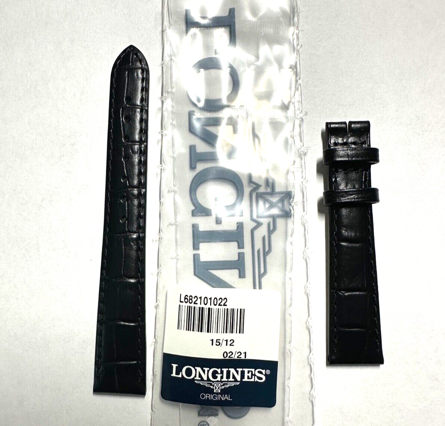 Longines 15mm Black Leather Band Strap - WATCHBAND EXPERT