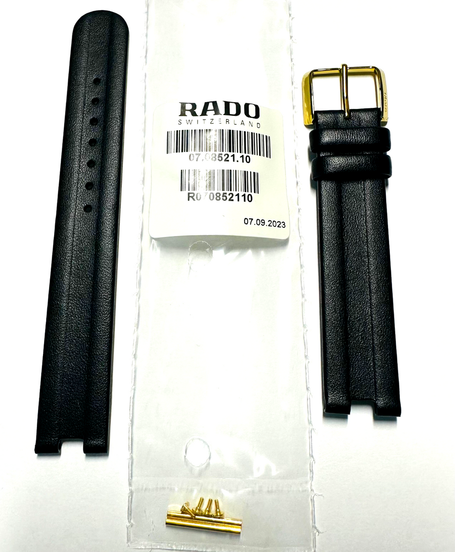 RADO Coupole 16mm Black Leather Band Strap with Gold Buckle - WATCHBAND EXPERT