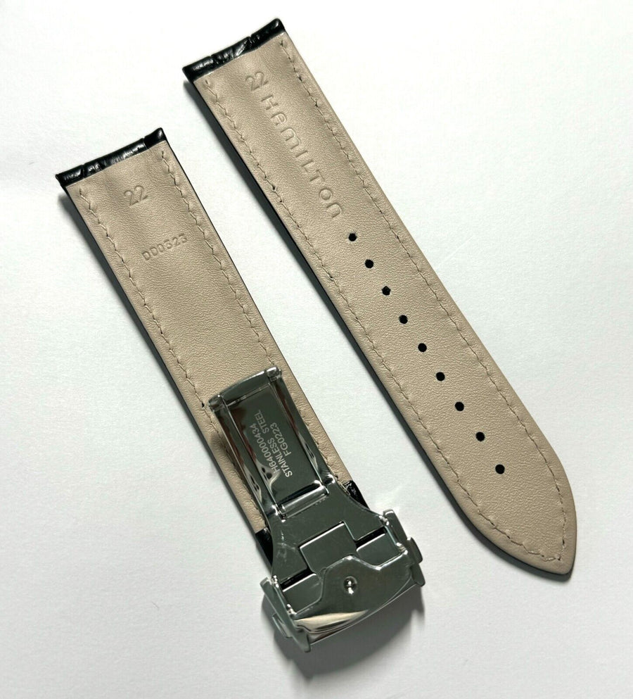 Hamilton RailRoad 22mm Black Leather Watch Band - WATCHBAND EXPERT