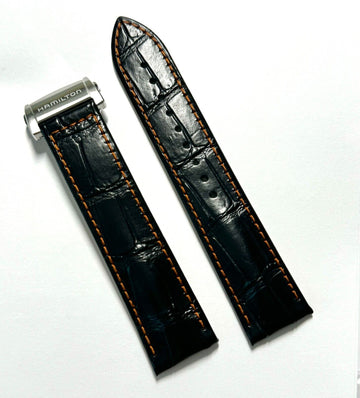 Hamilton RailRoad 22mm Black Leather Watch Band - WATCHBAND EXPERT