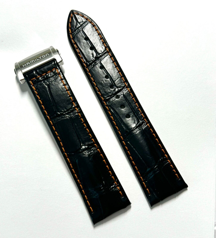 Hamilton RailRoad 22mm Black Leather Watch Band - WATCHBAND EXPERT
