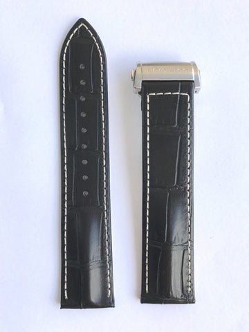 Hamilton RailRoad 22mm Black Leather Watch Band - WATCHBAND EXPERT