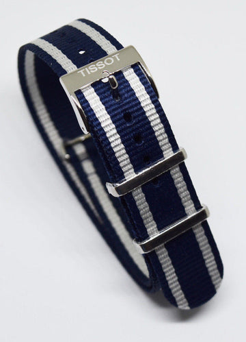 Tissot Quickster Nato T095417A, T095410A 19mm Blue/ Silver Strap Band - WATCHBAND EXPERT