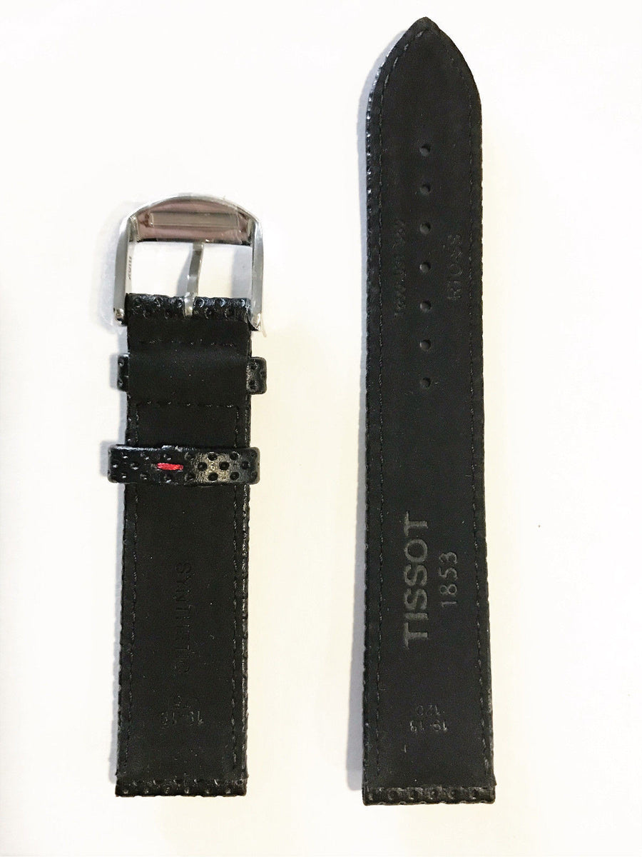 Tissot PR 100 Black Leather w/ Red Stitching Strap Band for T049417 - WATCHBAND EXPERT