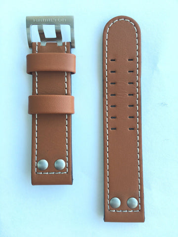 Hamilton Khaki X-Wind 22mm Brown Leather Watch Band - WATCHBAND EXPERT