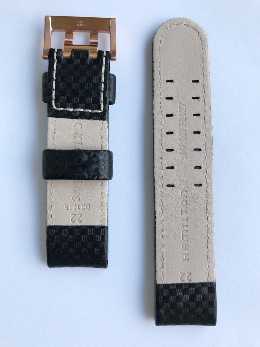 Hamilton Khaki X-Wind 22mm Carbon Black Leather Watch Band - WATCHBAND EXPERT
