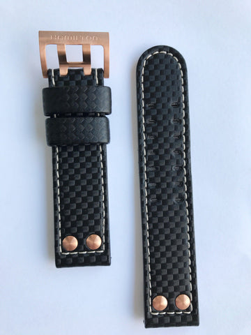 Hamilton Khaki X-Wind 22mm Carbon Black Leather Watch Band - WATCHBAND EXPERT