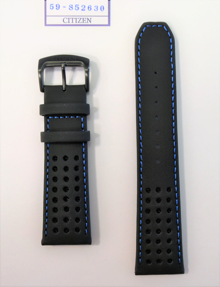 Citizen Primo CA0467-03E Black Leather Strap Band with Blue Stitches - WATCHBAND EXPERT