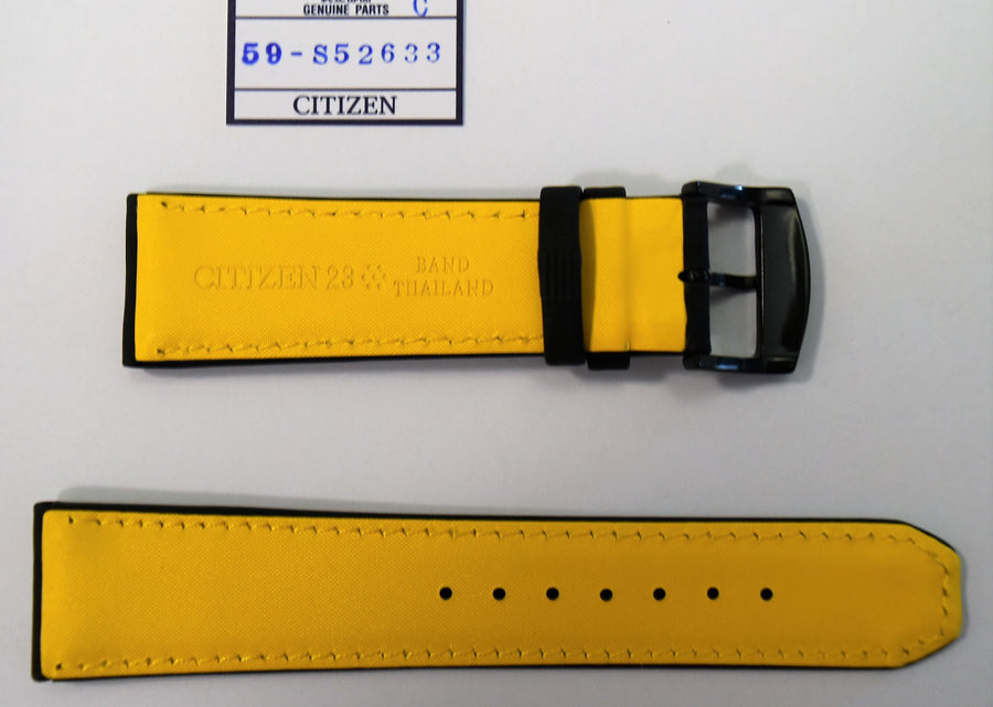 Citizen Primo CA0467-38E Black Leather Strap Band with Yellow Stitches - WATCHBAND EXPERT