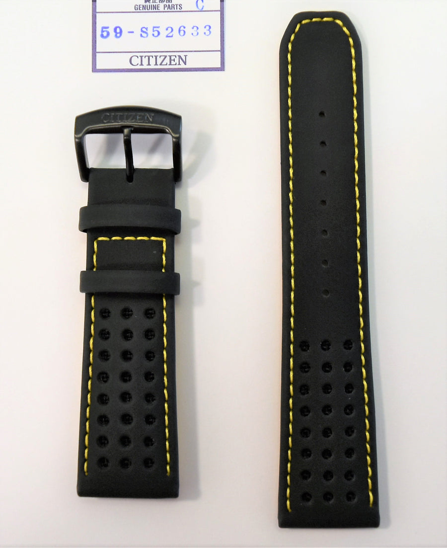 Citizen Primo CA0467-38E Black Leather Strap Band with Yellow Stitches - WATCHBAND EXPERT