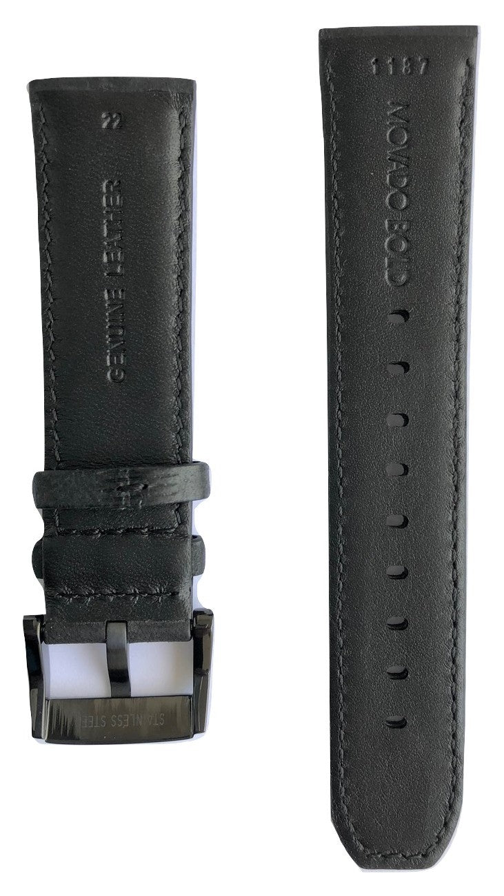 Movado BOLD MB-01-1-29-6011 Black Leather 22mm Watch Band - WATCHBAND EXPERT