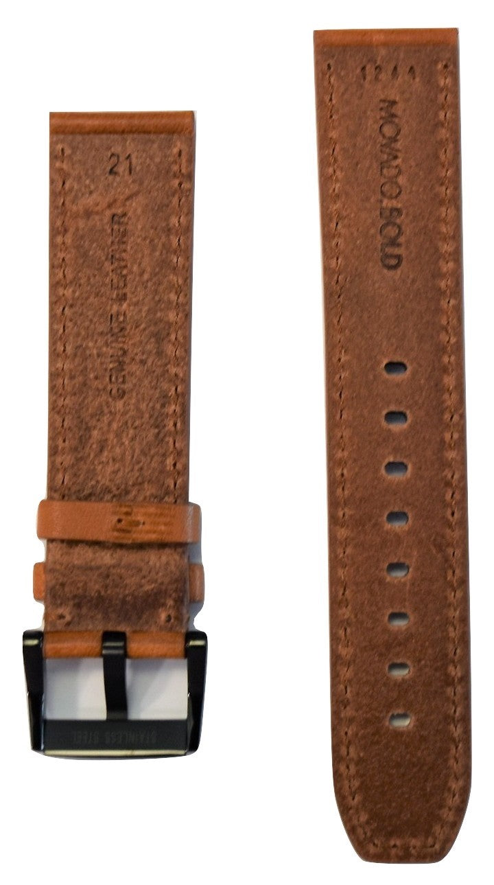Movado BOLD 21mm Cognac Brown Leather Band Strap with Buckle - WATCHBAND EXPERT
