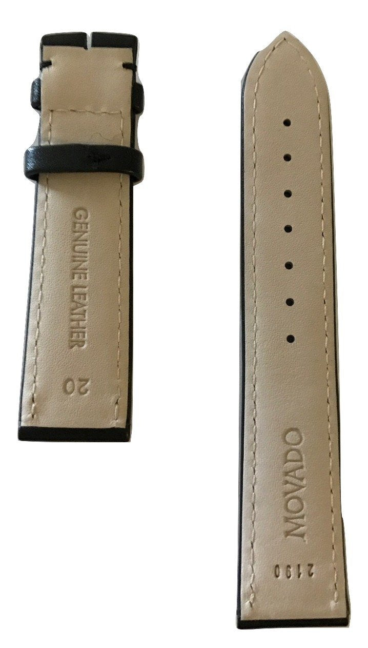 Movado 1881 Men's 20mm 0606875 Black Leather Watch Band - WATCHBAND EXPERT